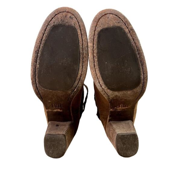 Frye Bootie Naomi Pickstitch Women 7B Brown Suede Strappy Ankle Junk Gypsy Boho - Picture 10 of 13